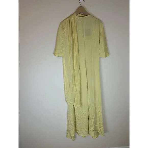 Club L London 12 L Satin Dress Yellow Lemon Lisette Maxi Flutter Sleeve Wrap - Picture 7 of 8